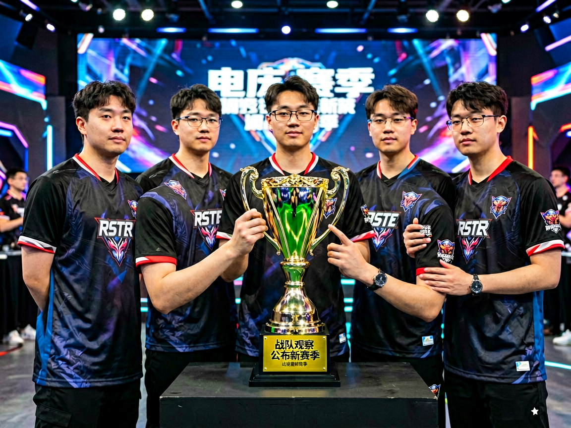 电子竞技俱乐部战队合影与奖杯展示